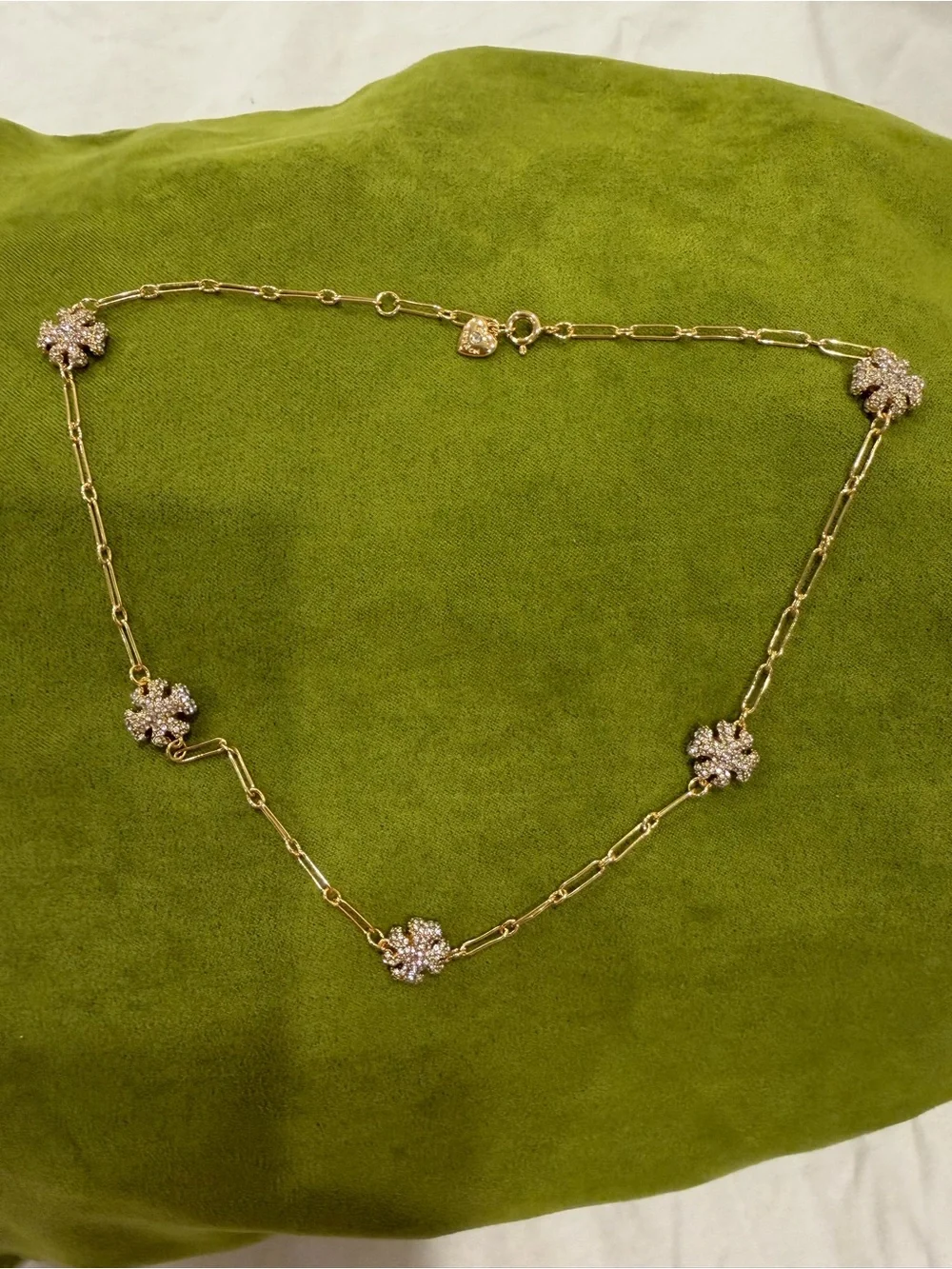 Tory Burch pave logo shape link necklace.